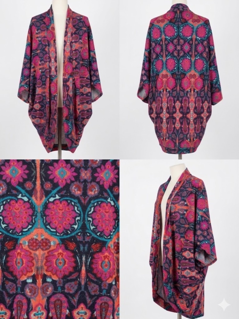 Blue Rain Boho Vibrant Paisley Cocoon Kimono Wrap - Small